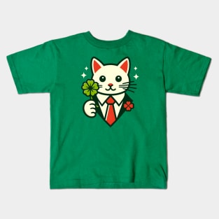 Cat Holding Shamrock for St Patricks Day Kids T-Shirt